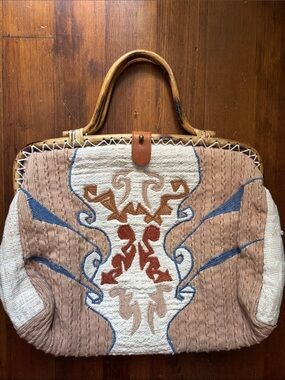 Unique vintage cotton/ bamboo strap shoulder bag